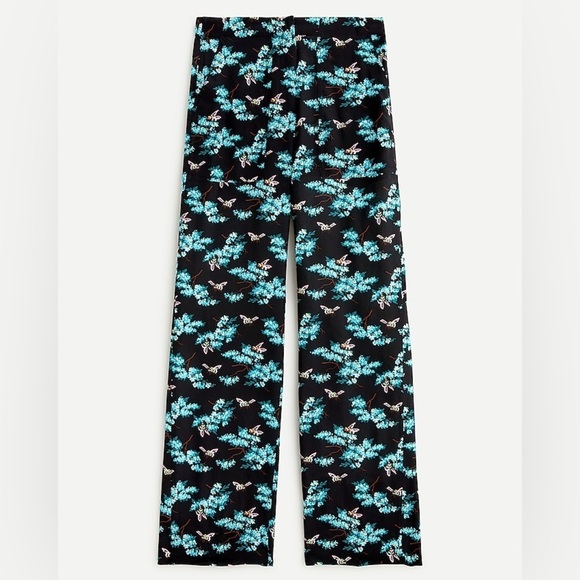 J. Crew SILK Straight-Leg Pant in Botanical Bees Print - Blue Black size 2 - Picture 3 of 12